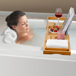 Bamboo Bathtub Caddy Tray Bath Tray for Tub, Adjustable Bathroom Bathtub Organizer with Book Tablet Wine Glass Cup Towel Holder