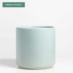 12 Inch Blue Ceramic Planter. Classic Cylinder Plant Pot for House Plants and Indoor Plants (Drainage + Stopper Included).
