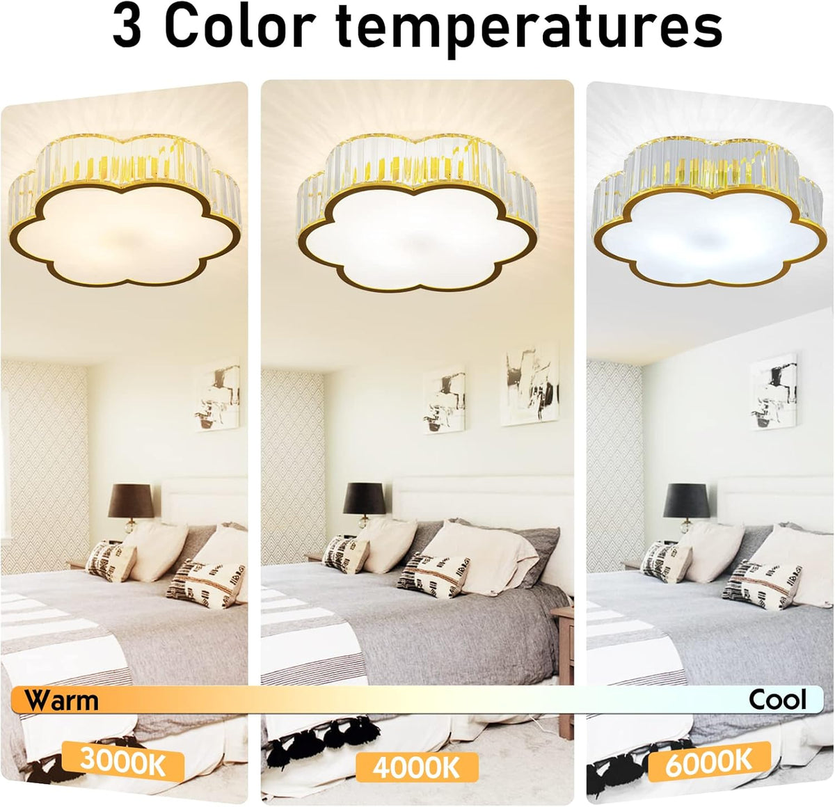 Crystal Ceiling Light with Dimmable LED, Flower Flush Mount Lighting for Bedroom, Living Room, Hallway (3000K-6000K)