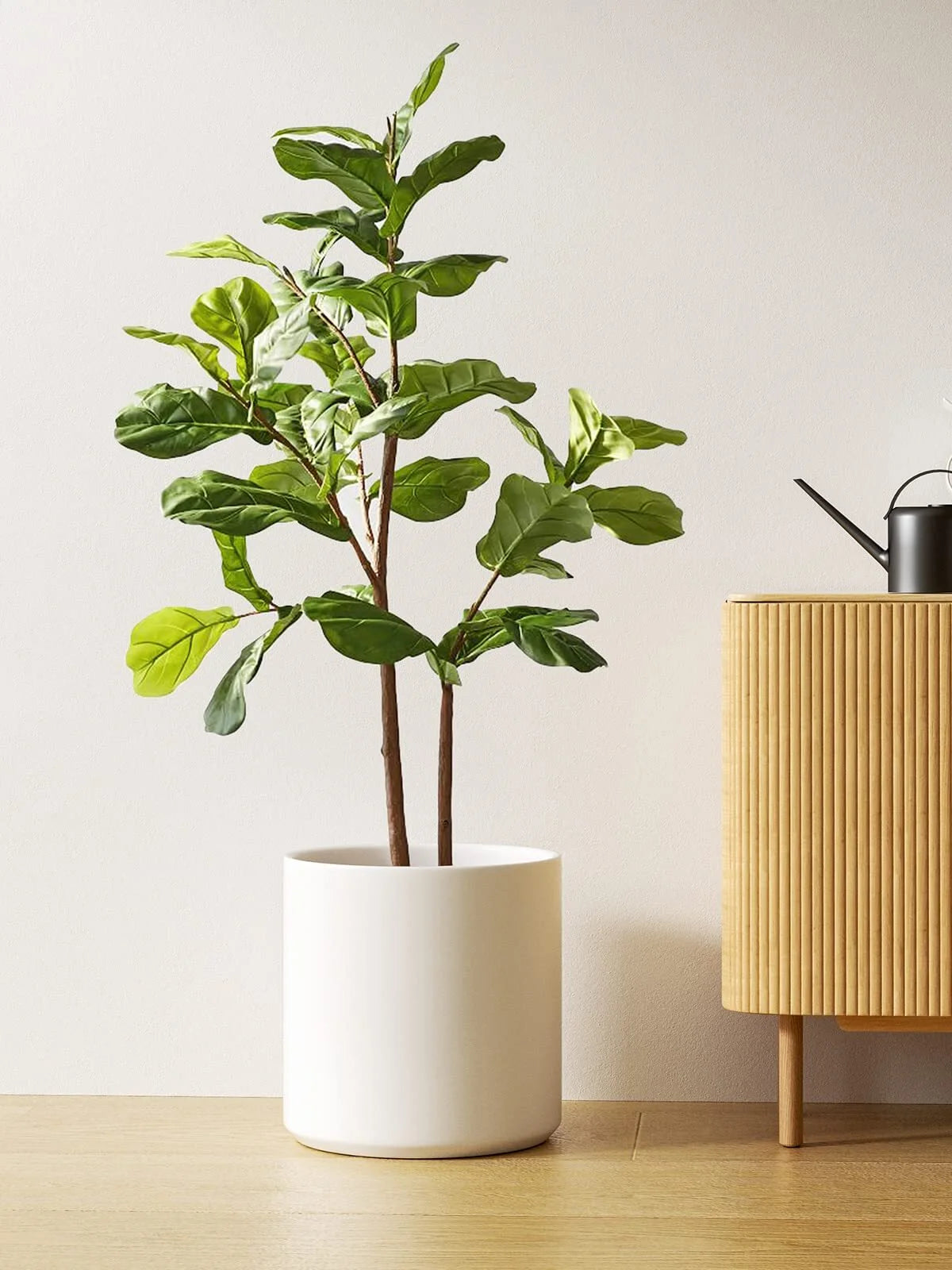 12" Ceramic Plant Pot, Large Indoor Outdoor Planter for Plants, Mid-Century Modern White Flower Pot with Drainage Hole and Plug (Plant Not Included)