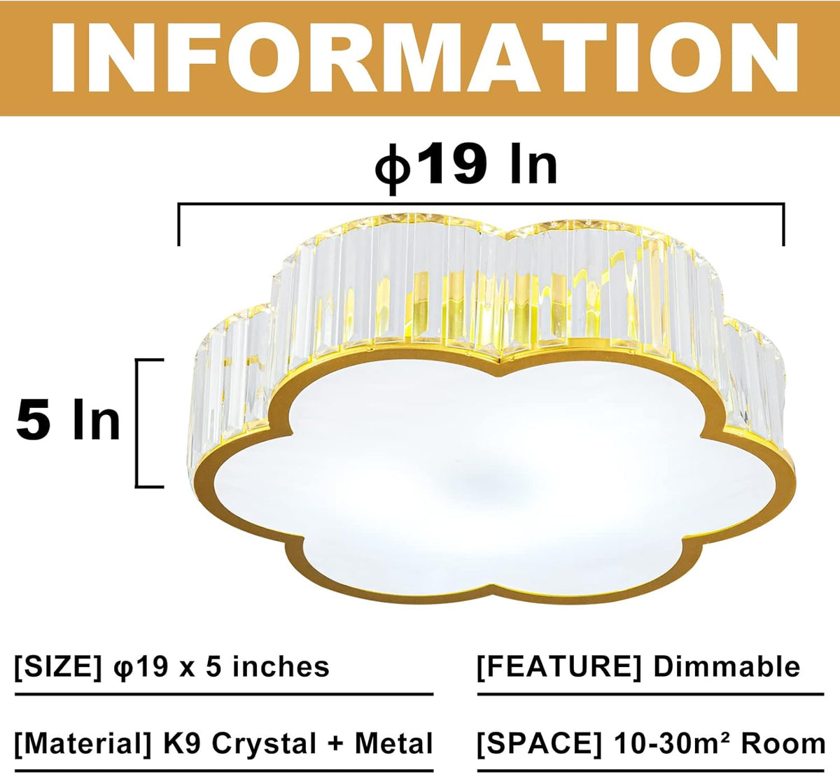 Crystal Ceiling Light with Dimmable LED, Flower Flush Mount Lighting for Bedroom, Living Room, Hallway (3000K-6000K)