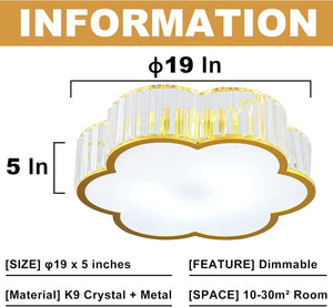Crystal Ceiling Light with Dimmable LED, Flower Flush Mount Lighting for Bedroom, Living Room, Hallway (3000K-6000K)