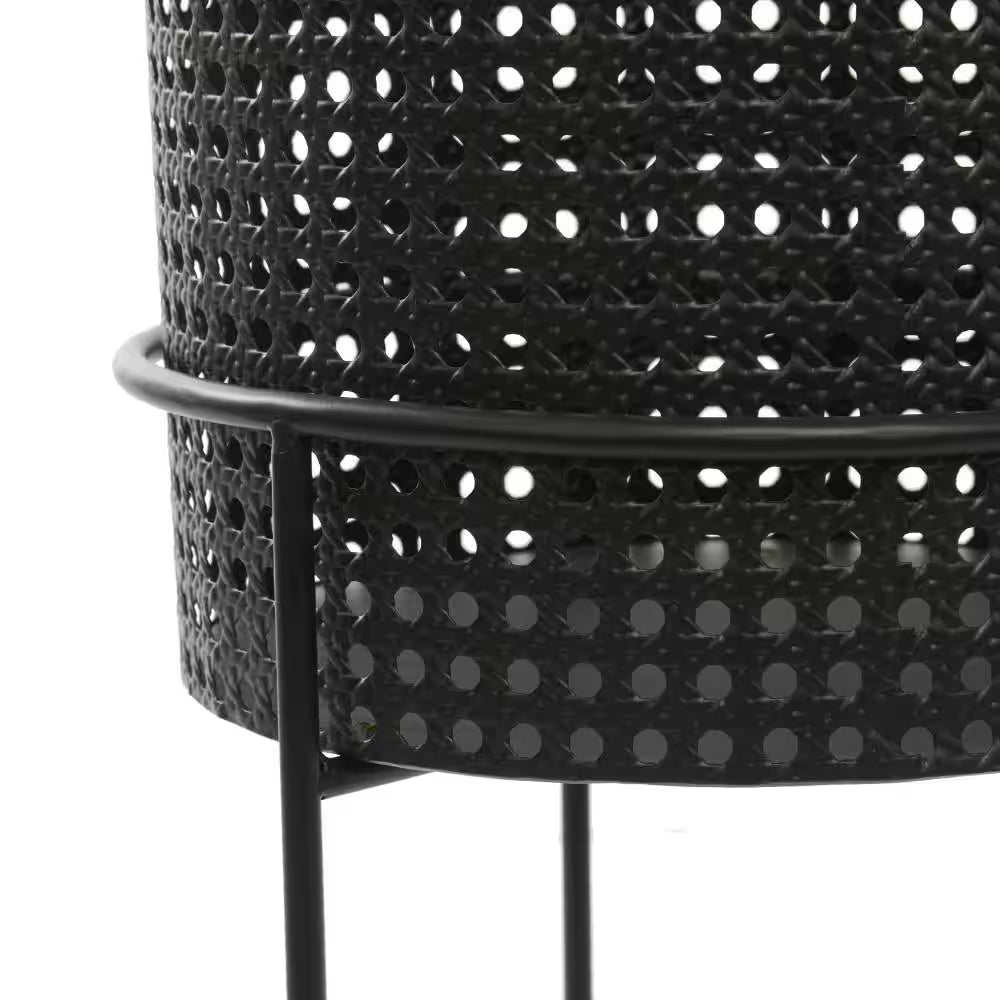 23 In., 19 In., and 15 In. Large Black Metal Indoor Outdoor Woven Planter with Removeable Stands (3- Pack)