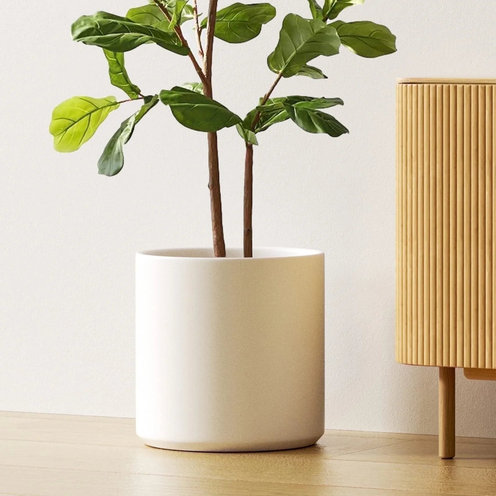12" Ceramic Plant Pot, Large Indoor Outdoor Planter for Plants, Mid-Century Modern White Flower Pot with Drainage Hole and Plug (Plant Not Included)