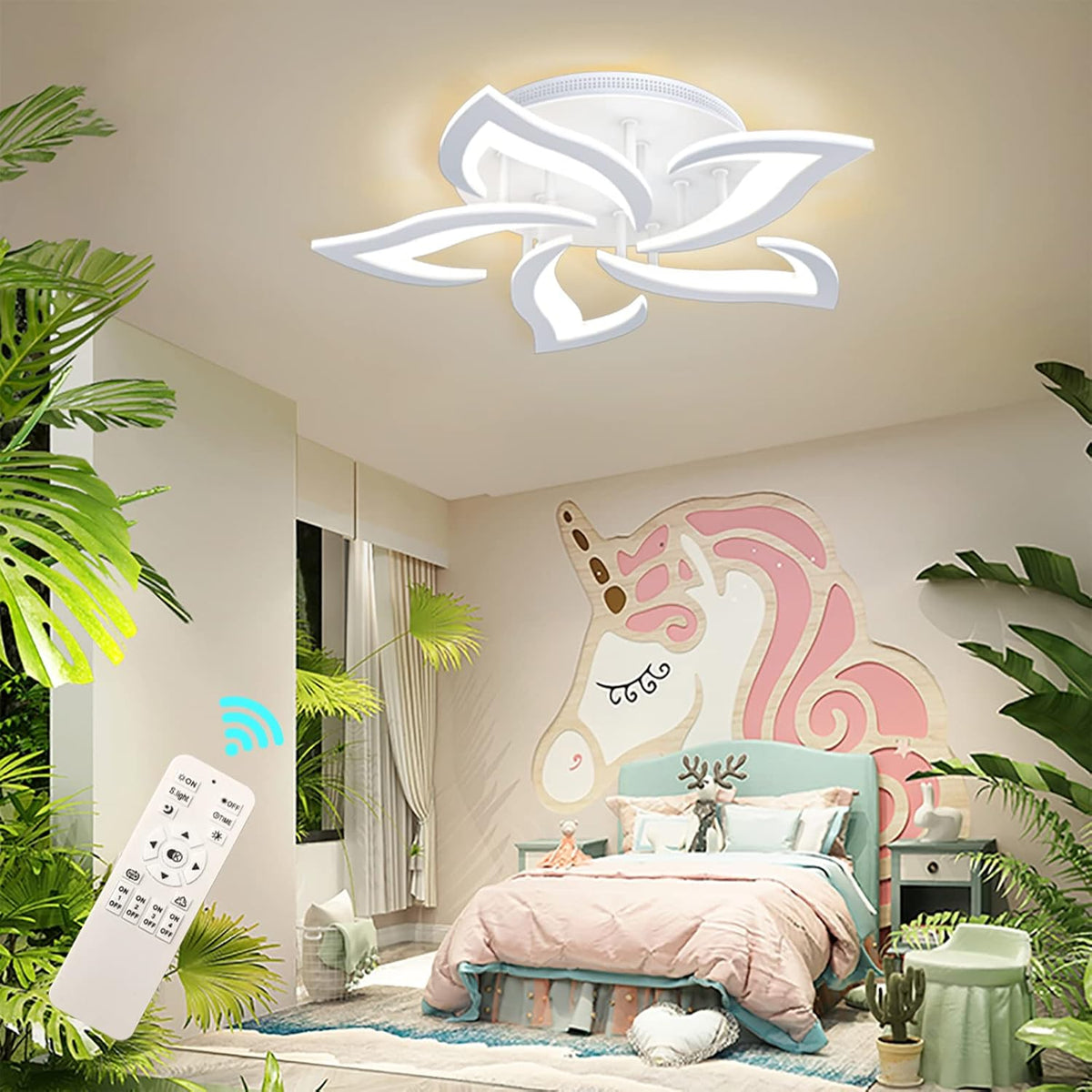 Ceiling Light Dimmable Modern Embedded LED Chandelier Metal Acrylic Petal Ceiling Ceiling Light, Suitable for Living Rooms, Bedrooms, Children'S Rooms, Etc.23.8″/35W/5 Heads……