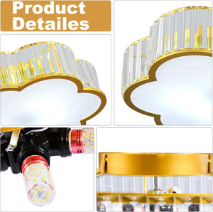 Crystal Ceiling Light with Dimmable LED, Flower Flush Mount Lighting for Bedroom, Living Room, Hallway (3000K-6000K)