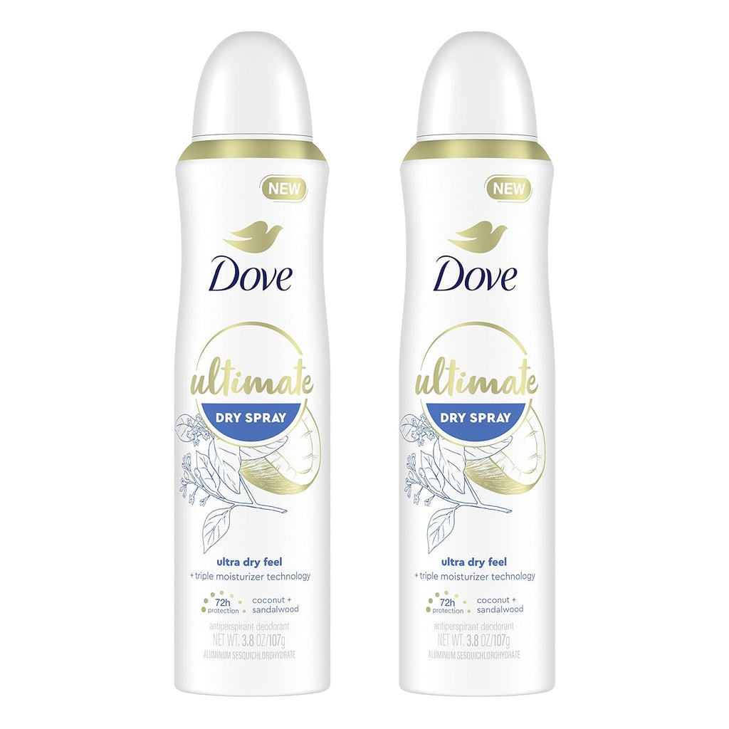 Ultimate Dry Spray Antiperspirant Coconut and Sandalwood 2 Count for 72-Hour Sweat and Odor Protection with Triple Moisturizer Technology 3.8Oz