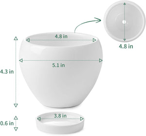 050601 Ceramic Plant Pot Planter - 4.8 Inch White Planters for Indoor Plants Flower Succulent with Drainage Hole Saucer