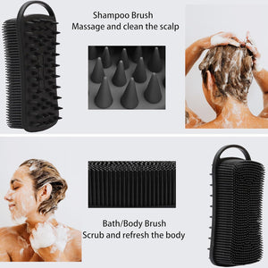 2 PC Silicone Body Scrubber, 2 in 1 Exfoliating Shower Bath Scrubber, Soft Silicone Loofah for Sensitive Skin, Shower Hair Scalp Massager, Easy to Clean, Lather Well (Grey&Black)