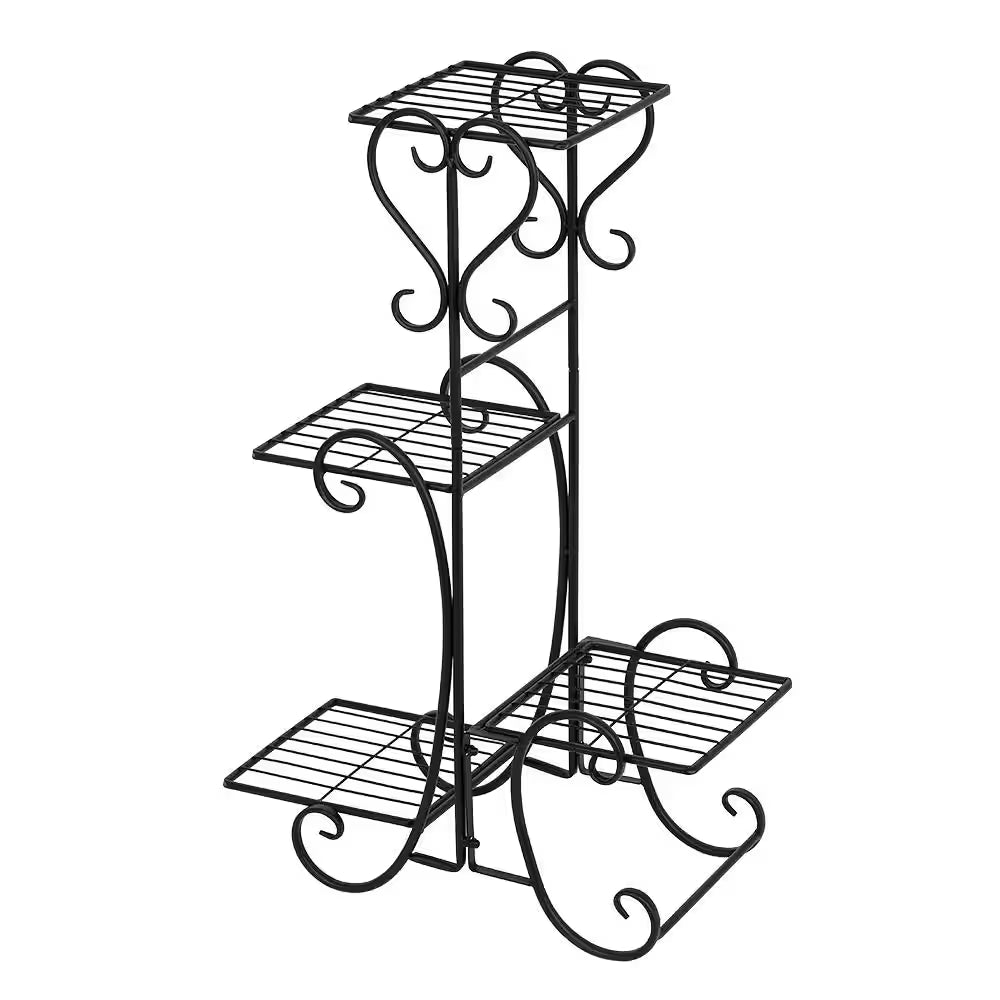 32 In. Tall Indoor Outdoor Garden Black Metal 4 Potted Square Flower Shelves Plant Pot Stand