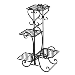 32 In. Tall Indoor Outdoor Garden Black Metal 4 Potted Square Flower Shelves Plant Pot Stand