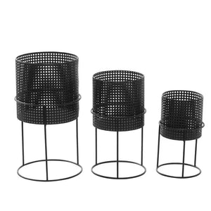 23 In., 19 In., and 15 In. Large Black Metal Indoor Outdoor Woven Planter with Removeable Stands (3- Pack)