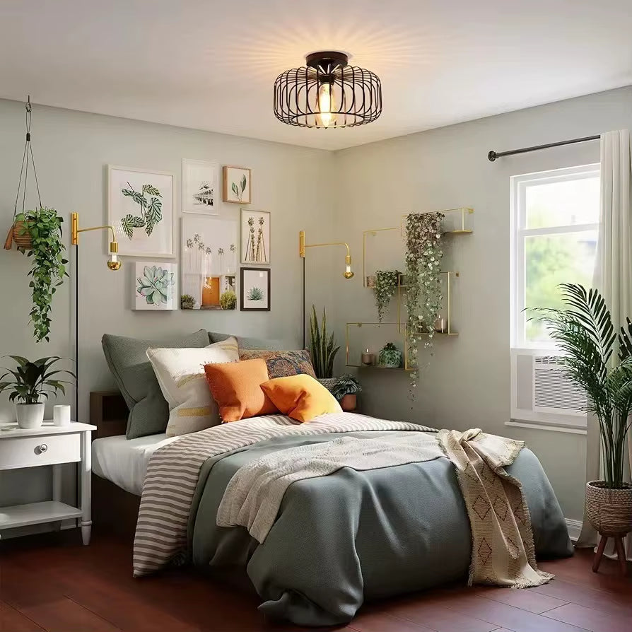 Simple Birdcage Indoor Ceiling Lamp Bedroom Living Room Corridor Ceiling Light E26 Restaurant Lamps Decorative Fixtures AC 110V