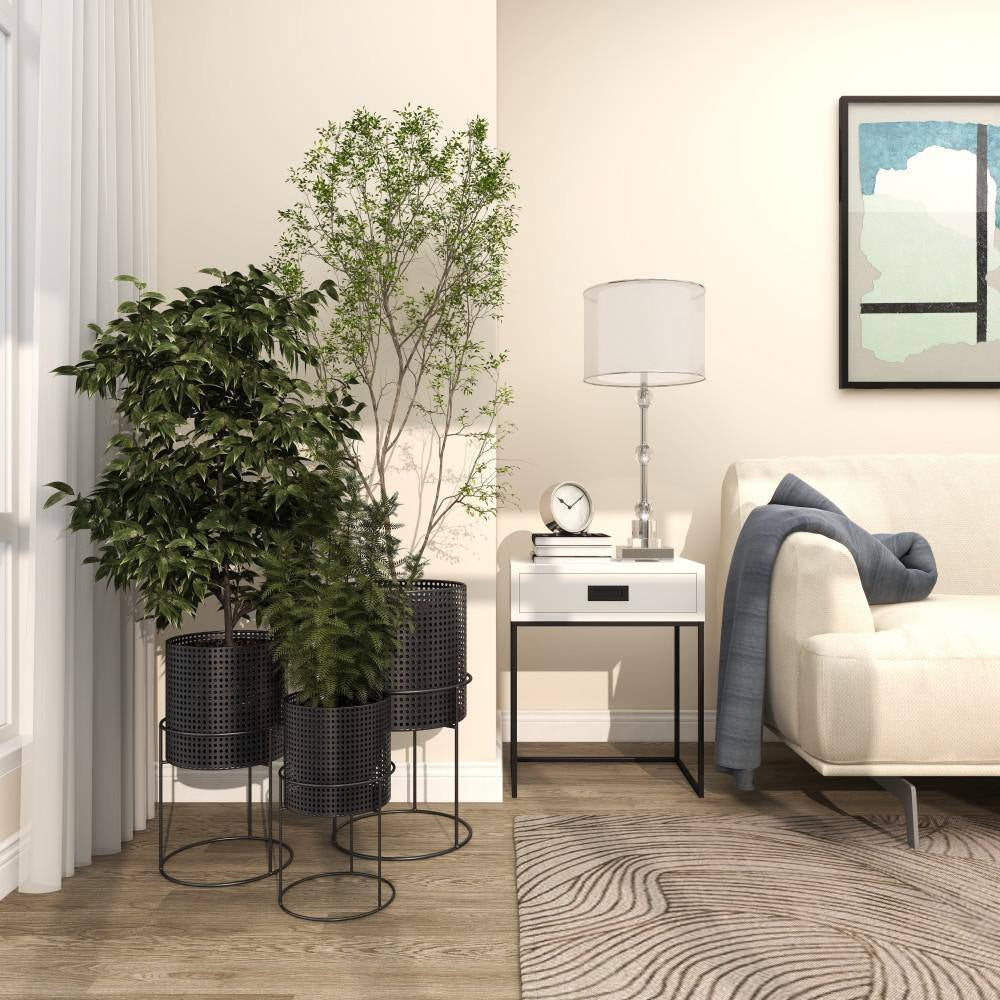 23 In., 19 In., and 15 In. Large Black Metal Indoor Outdoor Woven Planter with Removeable Stands (3- Pack)