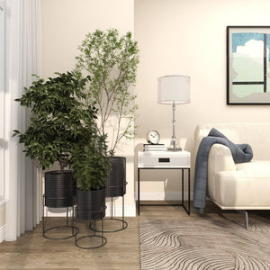 23 In., 19 In., and 15 In. Large Black Metal Indoor Outdoor Woven Planter with Removeable Stands (3- Pack)