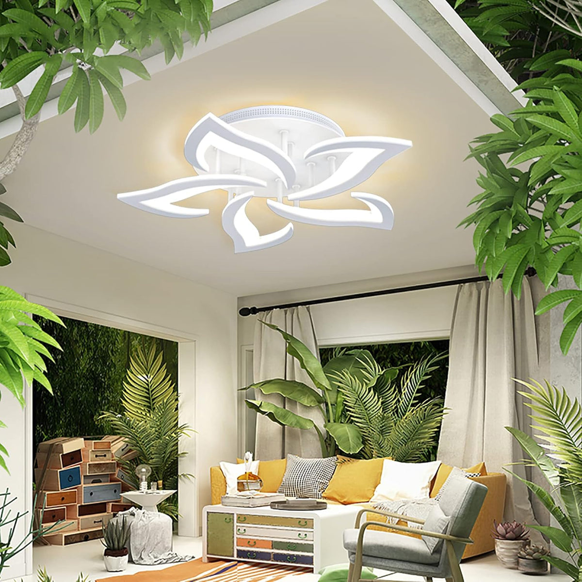 Ceiling Light Dimmable Modern Embedded LED Chandelier Metal Acrylic Petal Ceiling Ceiling Light, Suitable for Living Rooms, Bedrooms, Children'S Rooms, Etc.23.8″/35W/5 Heads……