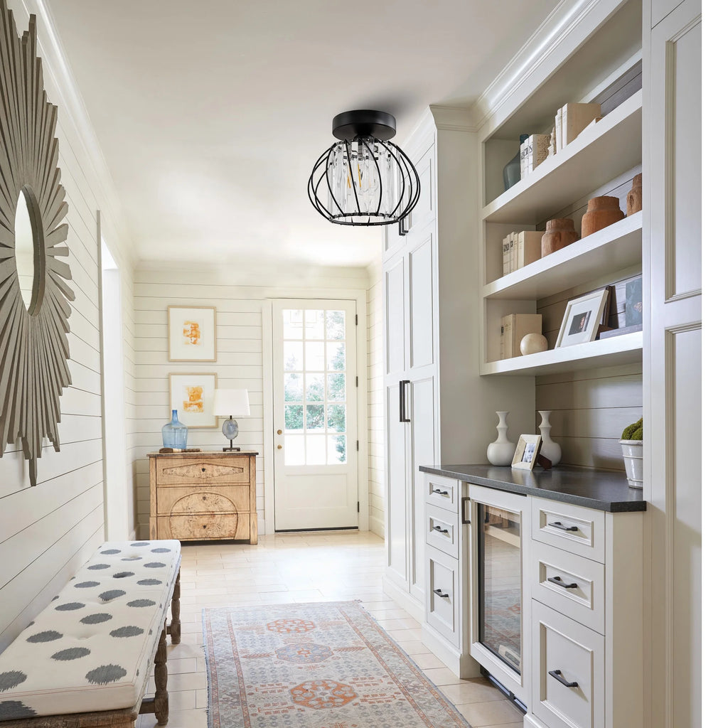 Semi Flush Mount Ceiling Light,Industrial Metal Cage Ceiling Lamp Fixture Modern Flush Mount Ceiling Light,For Hallway Porch Kitchen Bathroom