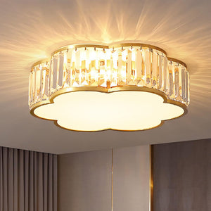Crystal Ceiling Light with Dimmable LED, Flower Flush Mount Lighting for Bedroom, Living Room, Hallway (3000K-6000K)