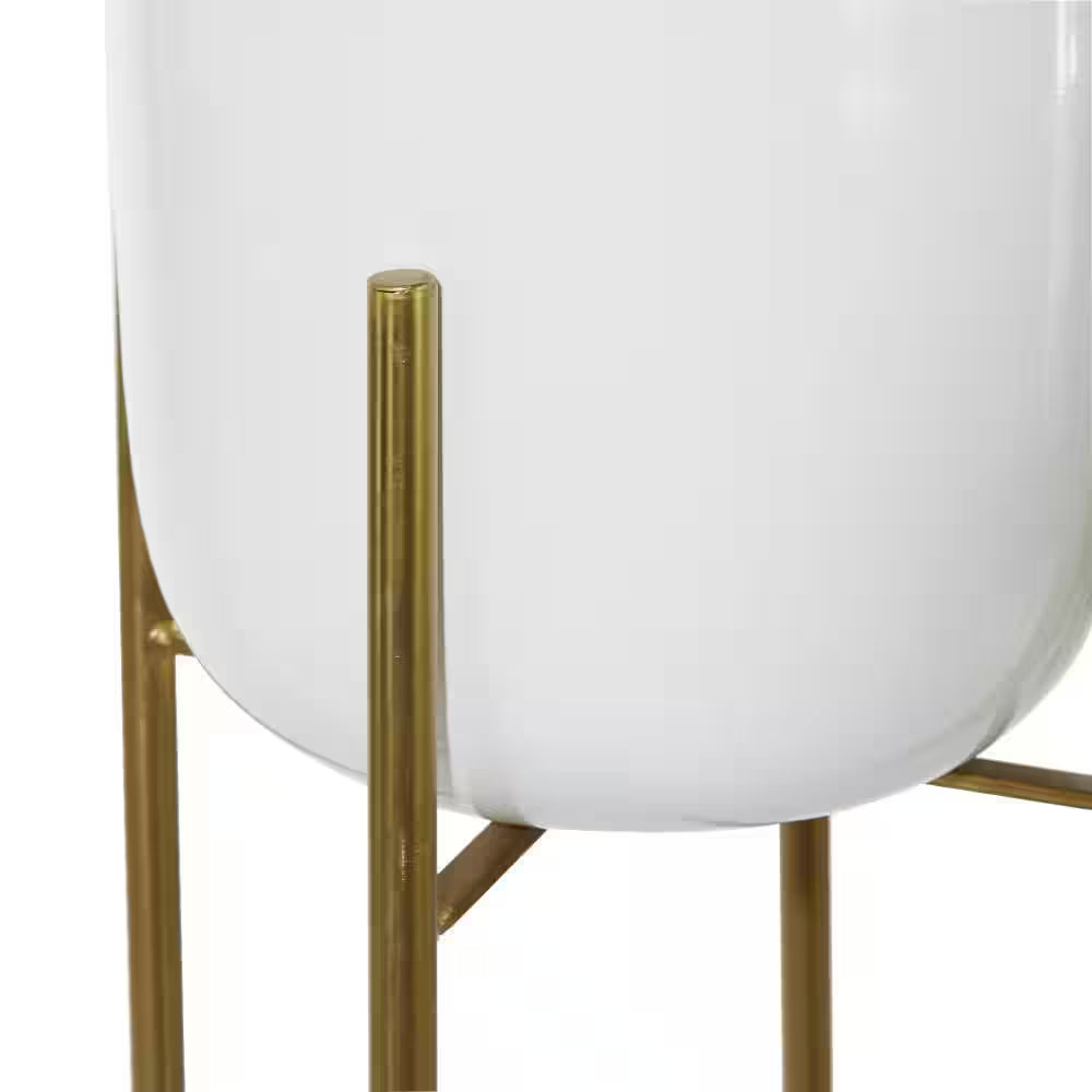 46 In., and 39 In. Oversized White Metal Indoor Outdoor Dome Planter with Removable Stand (2- Pack)