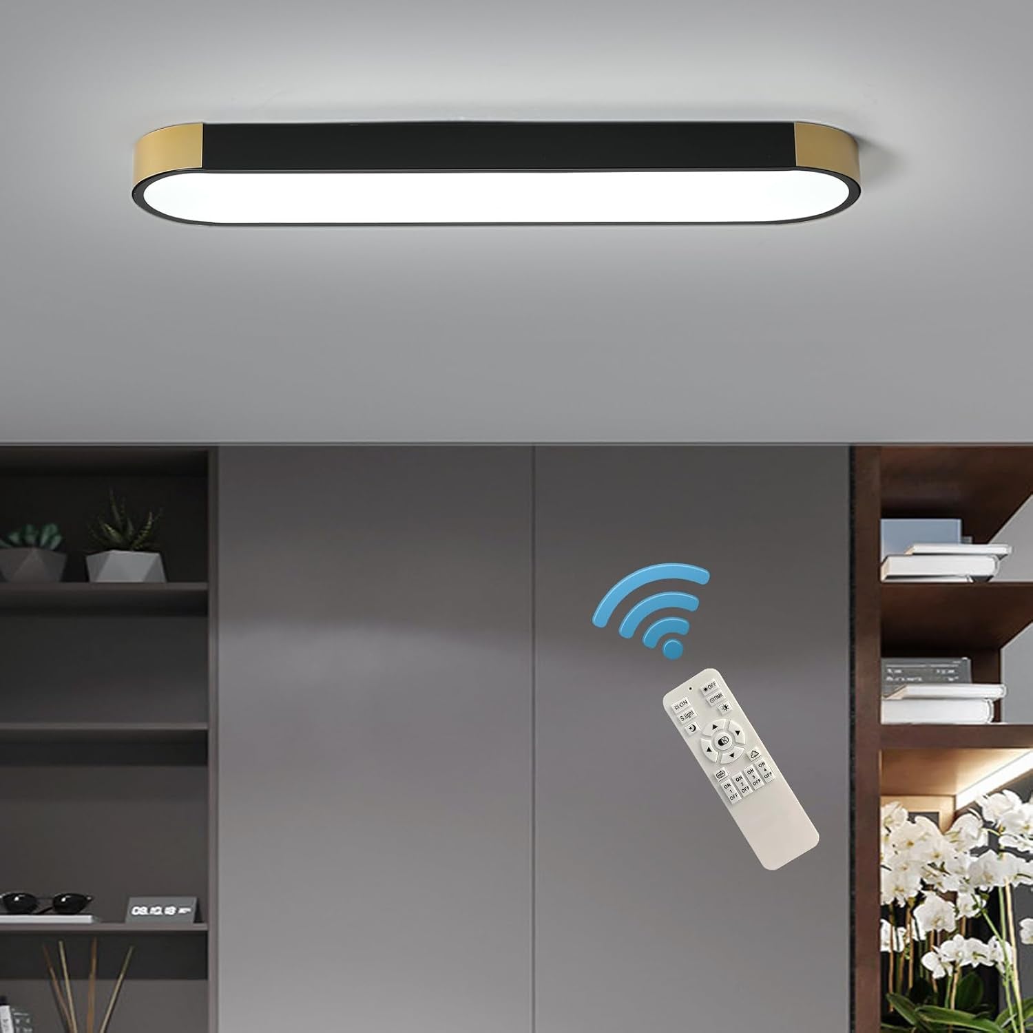 Dimmable LED Ceiling Lights Modern Acrylic Linear LED Ceiling Lamp 2.3FT Semi Flush Mount Wraparound Shape Lighting Fixture with Remote Control for Kitchen Dining Living Room (36W/3000-6500K)
