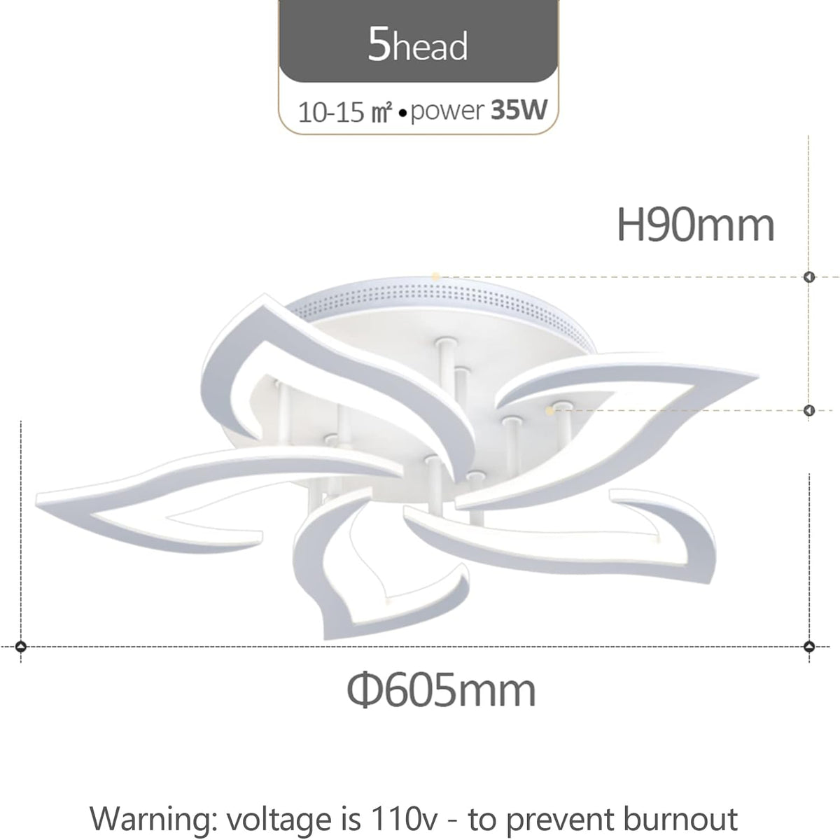 Ceiling Light Dimmable Modern Embedded LED Chandelier Metal Acrylic Petal Ceiling Ceiling Light, Suitable for Living Rooms, Bedrooms, Children'S Rooms, Etc.23.8″/35W/5 Heads……