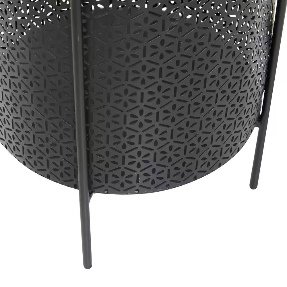 18 In., and 12 In. Medium Black Metal Indoor Outdoor Planter with Removable Stand (2- Pack)