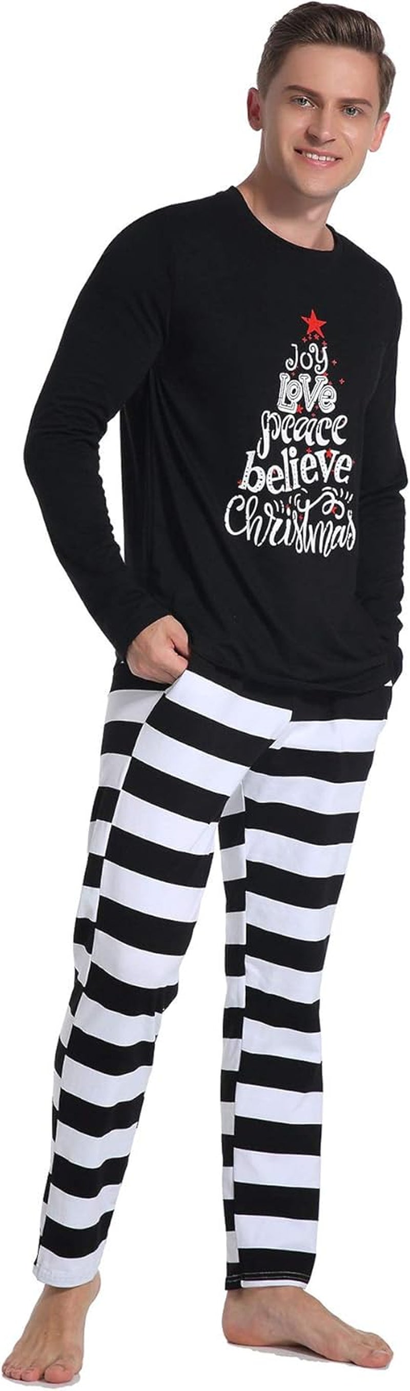 Christmas Couple Pajamasmatching Sets Adults Long Sleeve Set Xmas Striped Pajamas Men Women Plaid Pjs Sleepwear