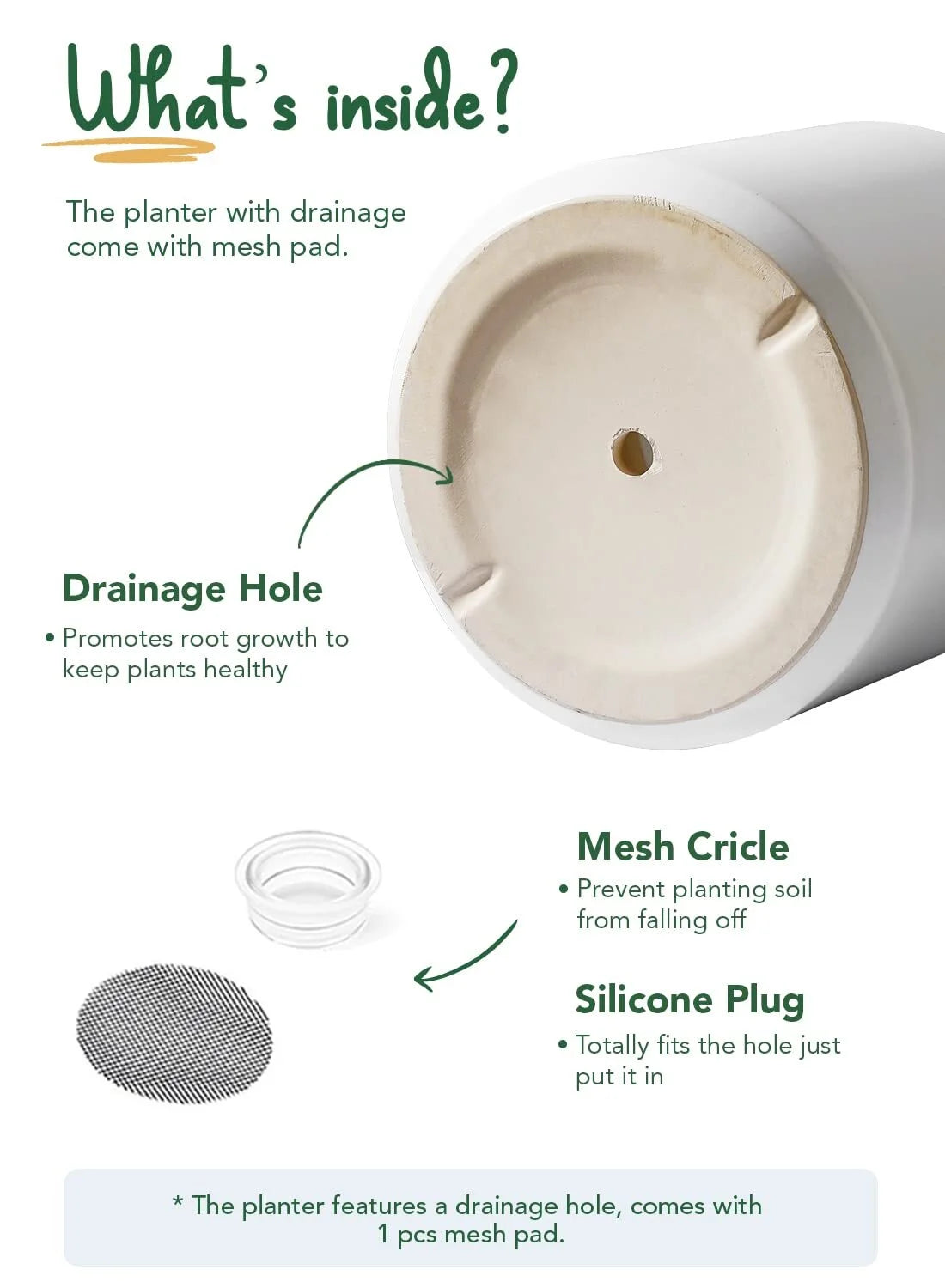 12" Ceramic Plant Pot, Large Indoor Outdoor Planter for Plants, Mid-Century Modern White Flower Pot with Drainage Hole and Plug (Plant Not Included)