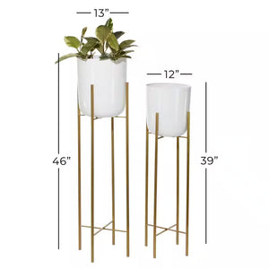 46 In., and 39 In. Oversized White Metal Indoor Outdoor Dome Planter with Removable Stand (2- Pack)