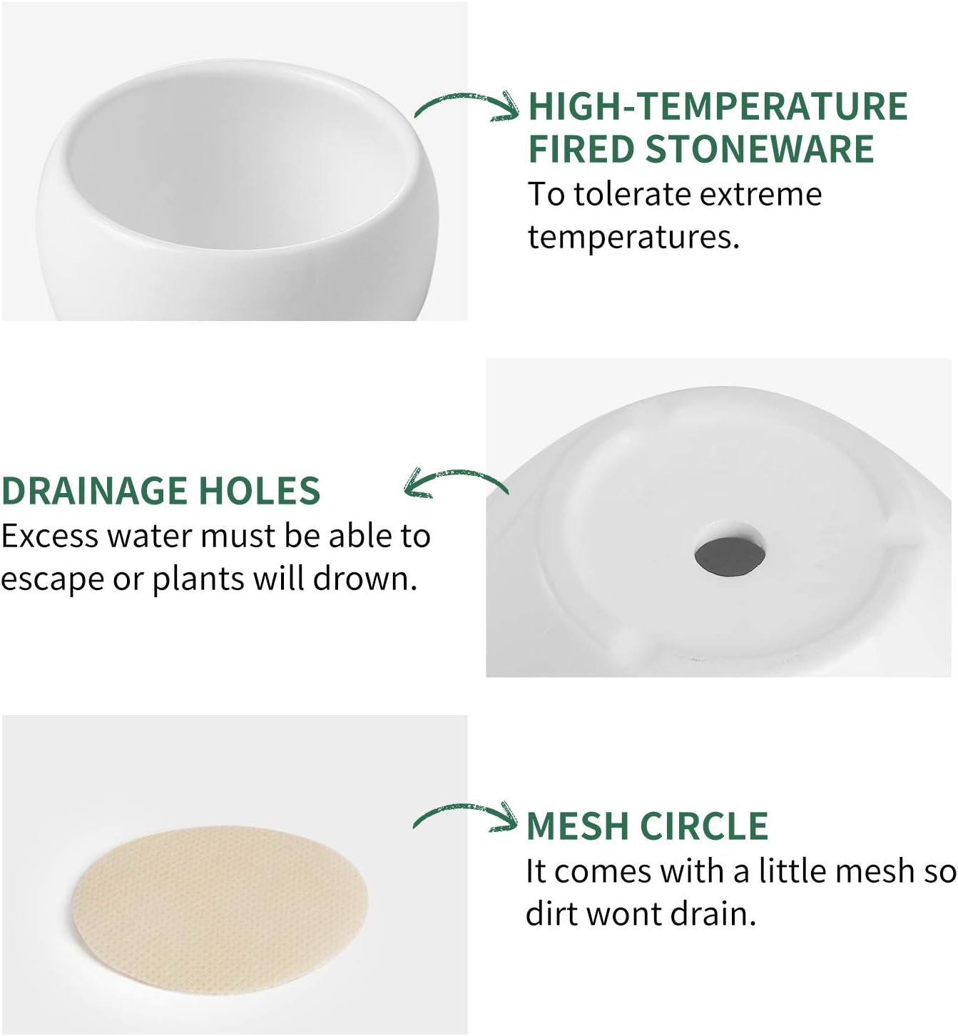 050601 Ceramic Plant Pot Planter - 4.8 Inch White Planters for Indoor Plants Flower Succulent with Drainage Hole Saucer