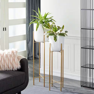 46 In., and 39 In. Oversized White Metal Indoor Outdoor Dome Planter with Removable Stand (2- Pack)