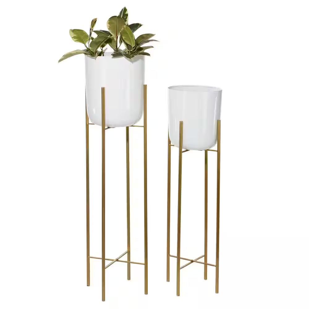 46 In., and 39 In. Oversized White Metal Indoor Outdoor Dome Planter with Removable Stand (2- Pack)