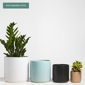 12 Inch Blue Ceramic Planter. Classic Cylinder Plant Pot for House Plants and Indoor Plants (Drainage + Stopper Included).
