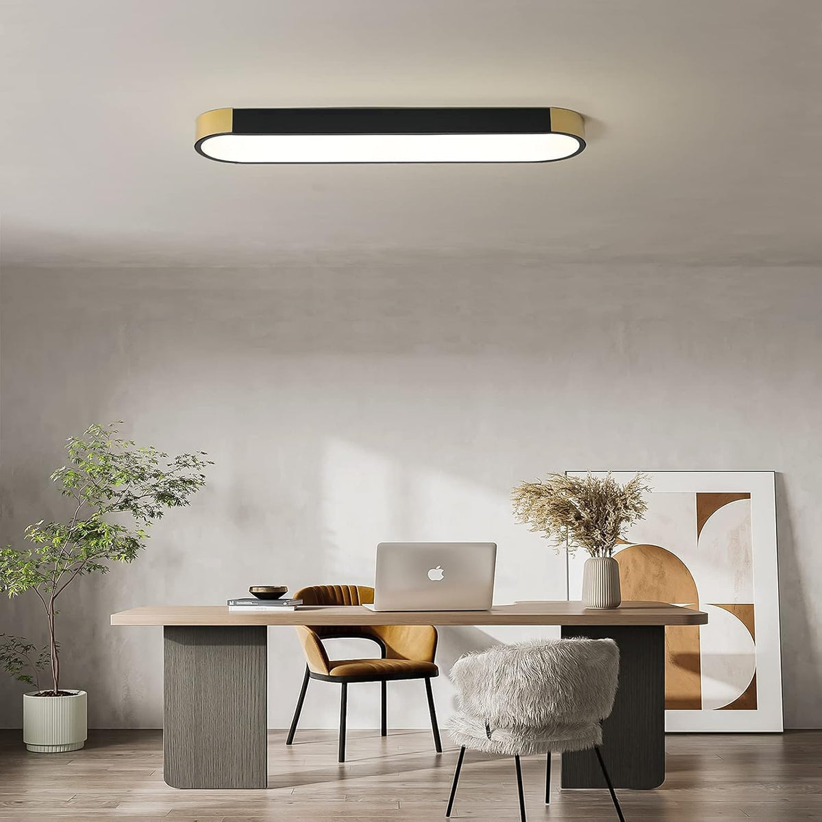 Dimmable LED Ceiling Lights Modern Acrylic Linear LED Ceiling Lamp 2.3FT Semi Flush Mount Wraparound Shape Lighting Fixture with Remote Control for Kitchen Dining Living Room (36W/3000-6500K)