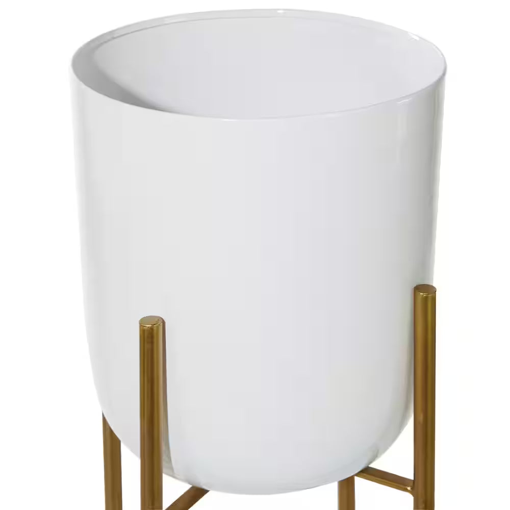 46 In., and 39 In. Oversized White Metal Indoor Outdoor Dome Planter with Removable Stand (2- Pack)