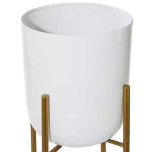 46 In., and 39 In. Oversized White Metal Indoor Outdoor Dome Planter with Removable Stand (2- Pack)