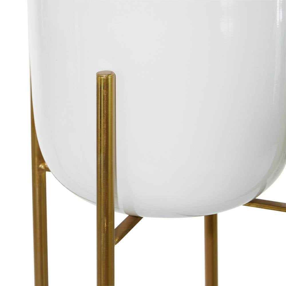 46 In., and 39 In. Oversized White Metal Indoor Outdoor Dome Planter with Removable Stand (2- Pack)