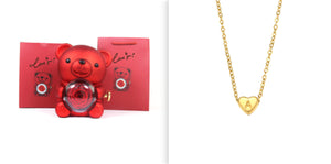 Eternal Rose Teddy Bear Gifts Box With Necklace Rotate Rose Jewelry Box Valentine Wedding Storage Gift Case For Women Girlfriend