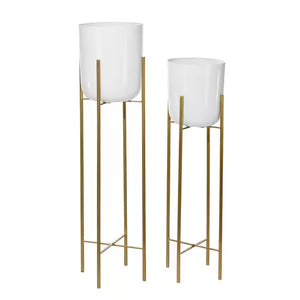 46 In., and 39 In. Oversized White Metal Indoor Outdoor Dome Planter with Removable Stand (2- Pack)