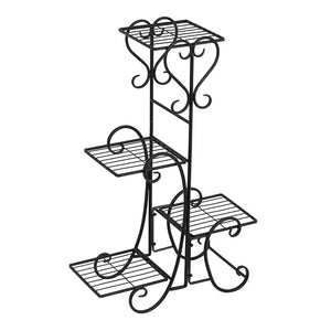 32 In. Tall Indoor Outdoor Garden Black Metal 4 Potted Square Flower Shelves Plant Pot Stand