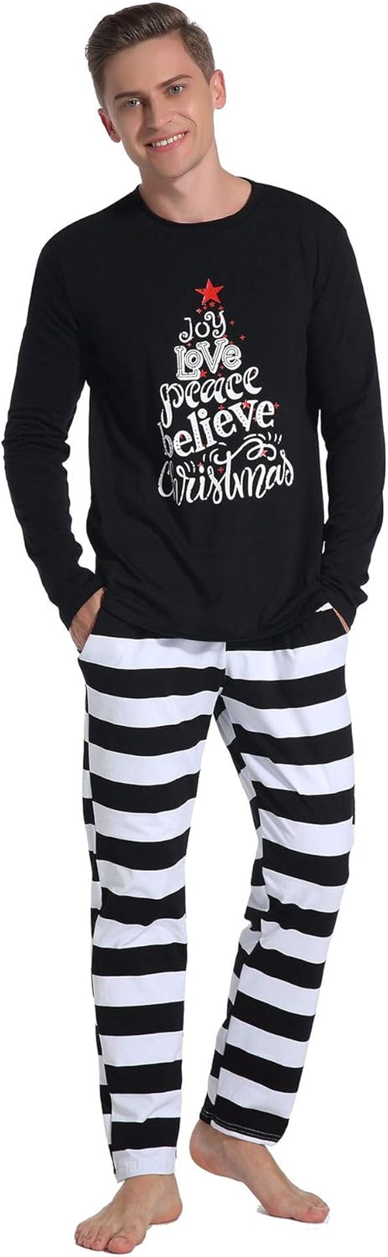 Christmas Couple Pajamasmatching Sets Adults Long Sleeve Set Xmas Striped Pajamas Men Women Plaid Pjs Sleepwear