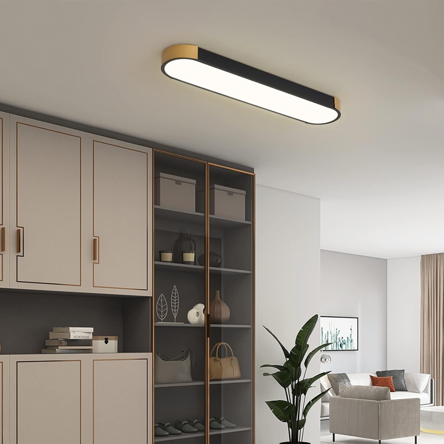 Dimmable LED Ceiling Lights Modern Acrylic Linear LED Ceiling Lamp 2.3FT Semi Flush Mount Wraparound Shape Lighting Fixture with Remote Control for Kitchen Dining Living Room (36W/3000-6500K)