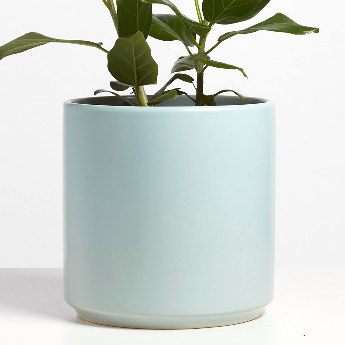 12 Inch Blue Ceramic Planter. Classic Cylinder Plant Pot for House Plants and Indoor Plants (Drainage + Stopper Included).