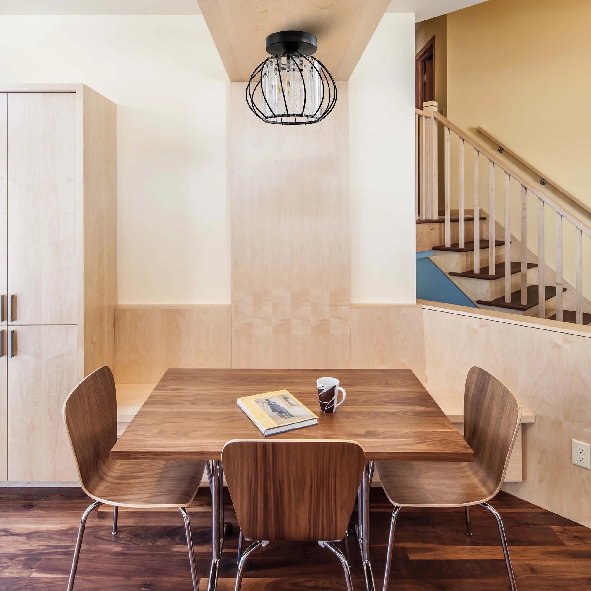 Semi Flush Mount Ceiling Light,Industrial Metal Cage Ceiling Lamp Fixture Modern Flush Mount Ceiling Light,For Hallway Porch Kitchen Bathroom