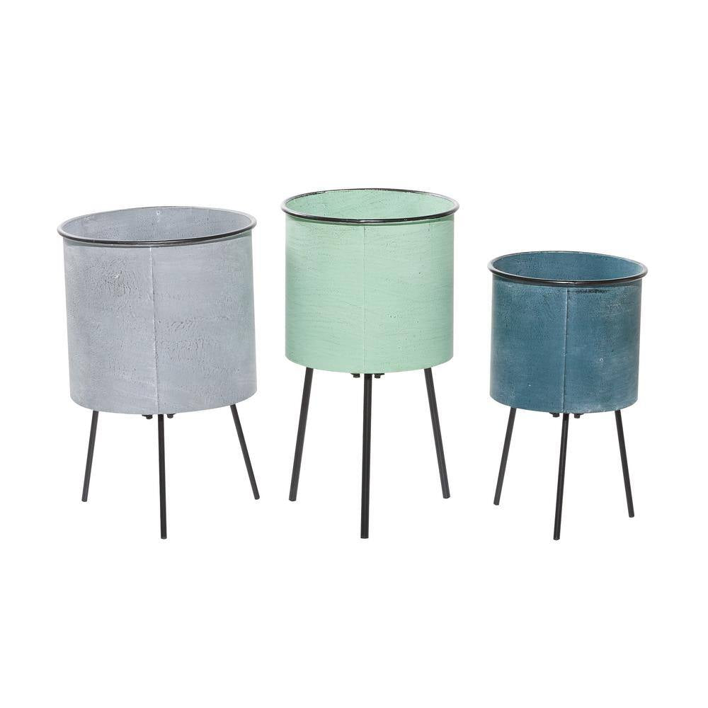 20 In., 18 In., and 16 In. Large Multi Colored Metal Indoor Outdoor Planter with Flowers and Garden Text (3- Pack)