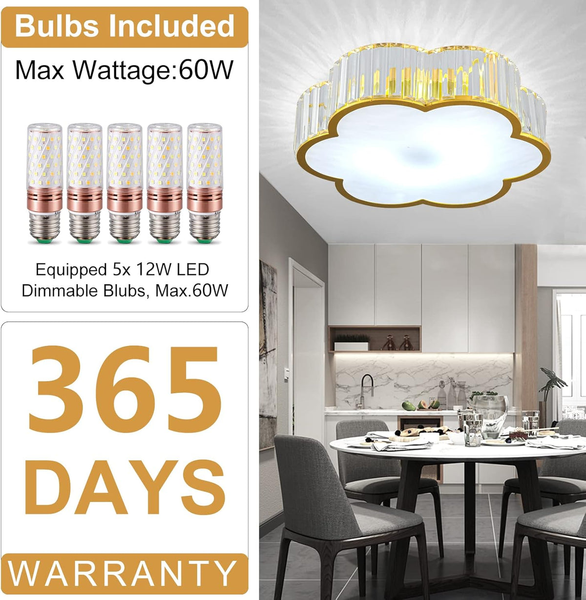 Crystal Ceiling Light with Dimmable LED, Flower Flush Mount Lighting for Bedroom, Living Room, Hallway (3000K-6000K)