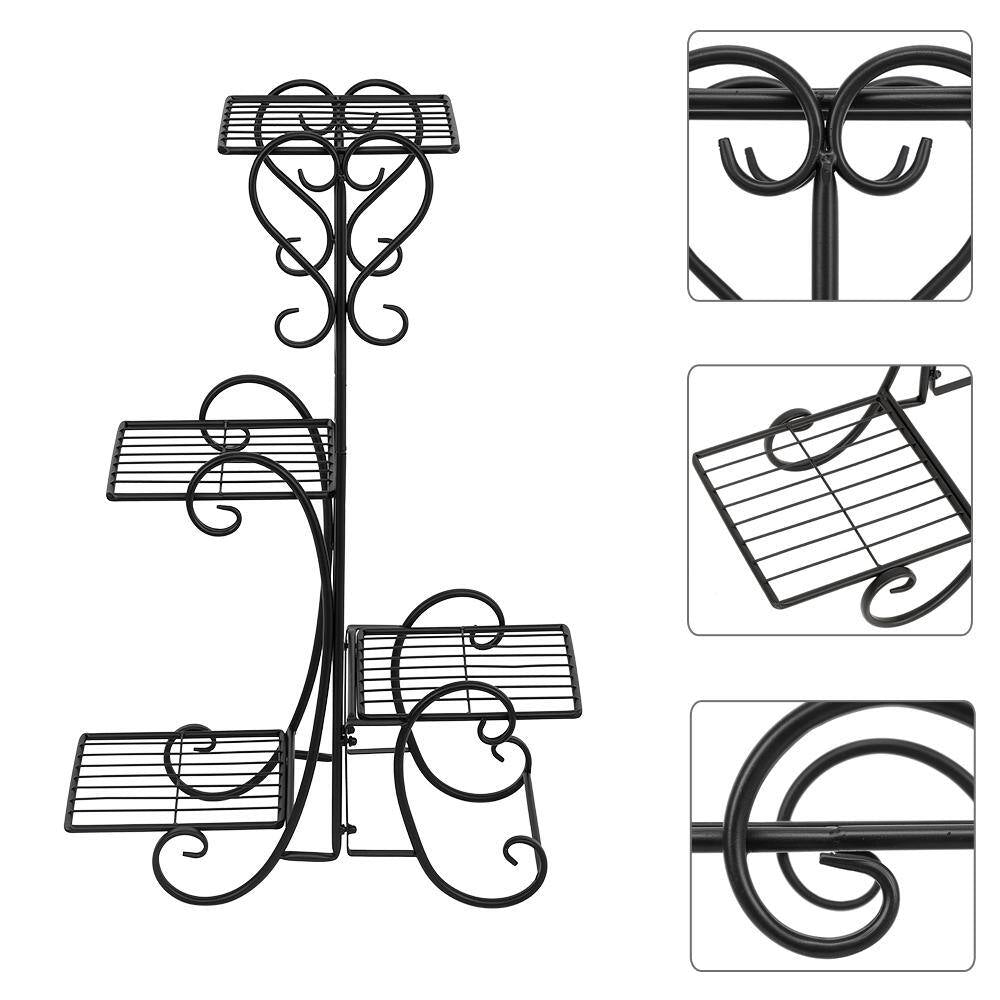 32 In. Tall Indoor Outdoor Garden Black Metal 4 Potted Square Flower Shelves Plant Pot Stand